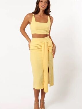 Yellow 2 Piece Zanita Set Tank & Skirt High-Waist Midi Skirt (from Petal & Pup)